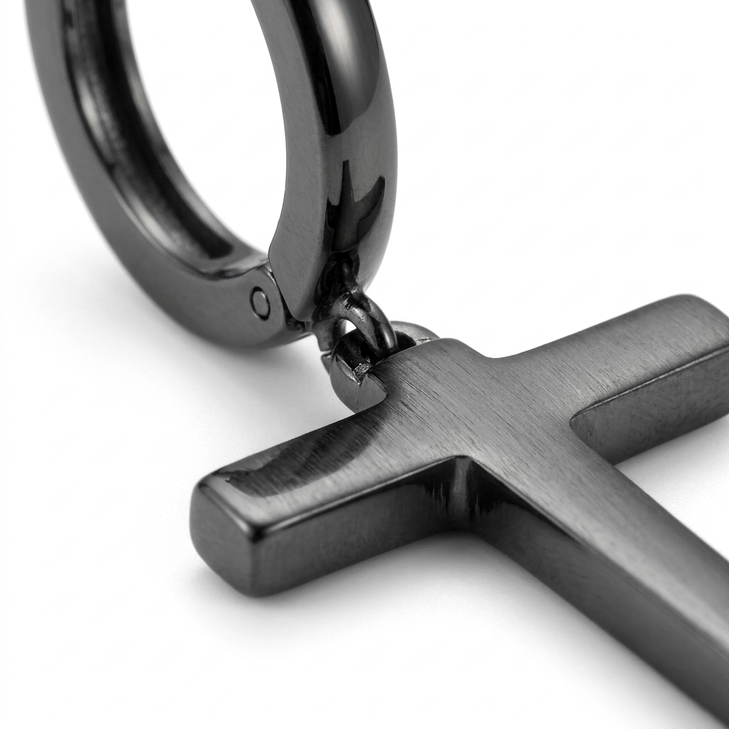 Minimalist Gunmetal Cross Hoop Earring