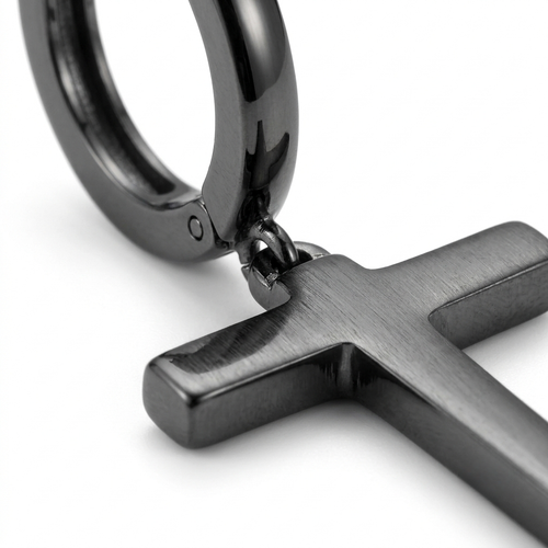 Minimalist Gunmetal Cross Hoop Earring