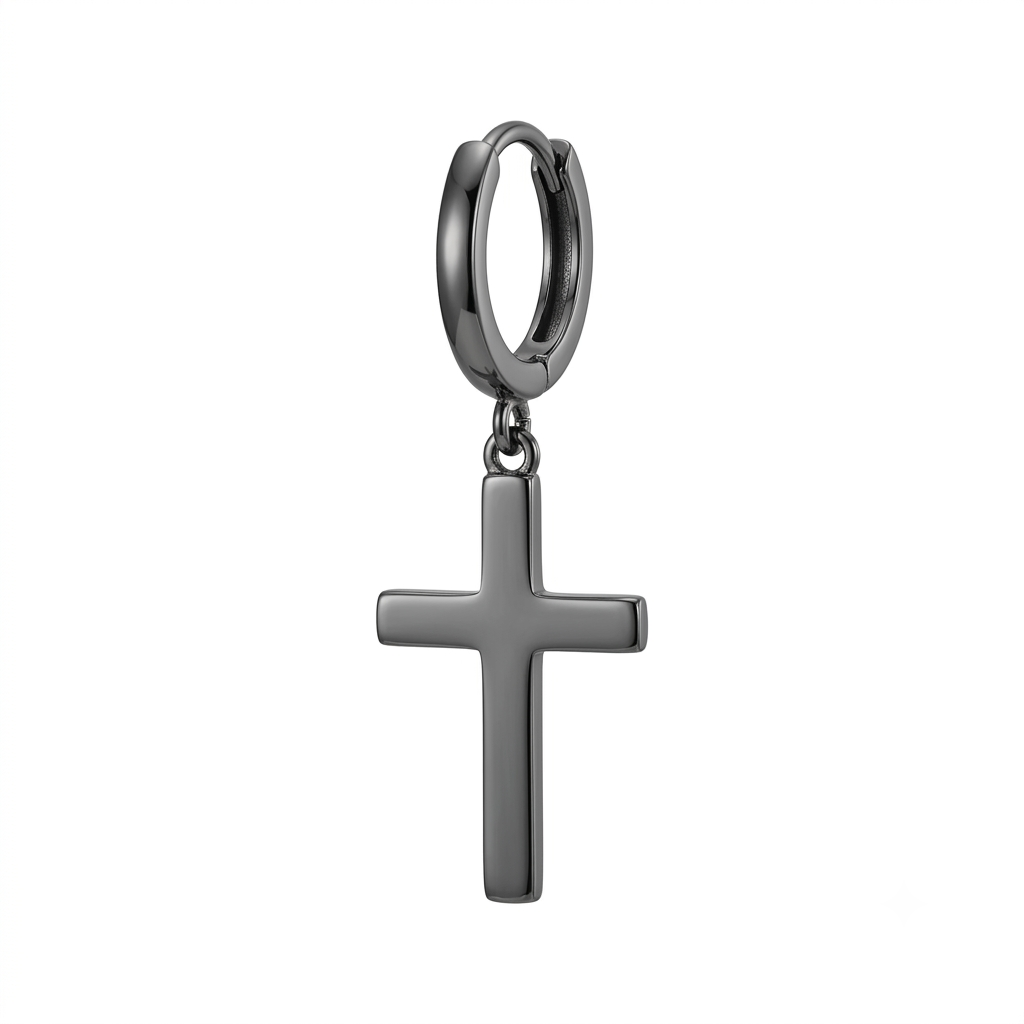 Minimalist Gunmetal Cross Hoop Earring