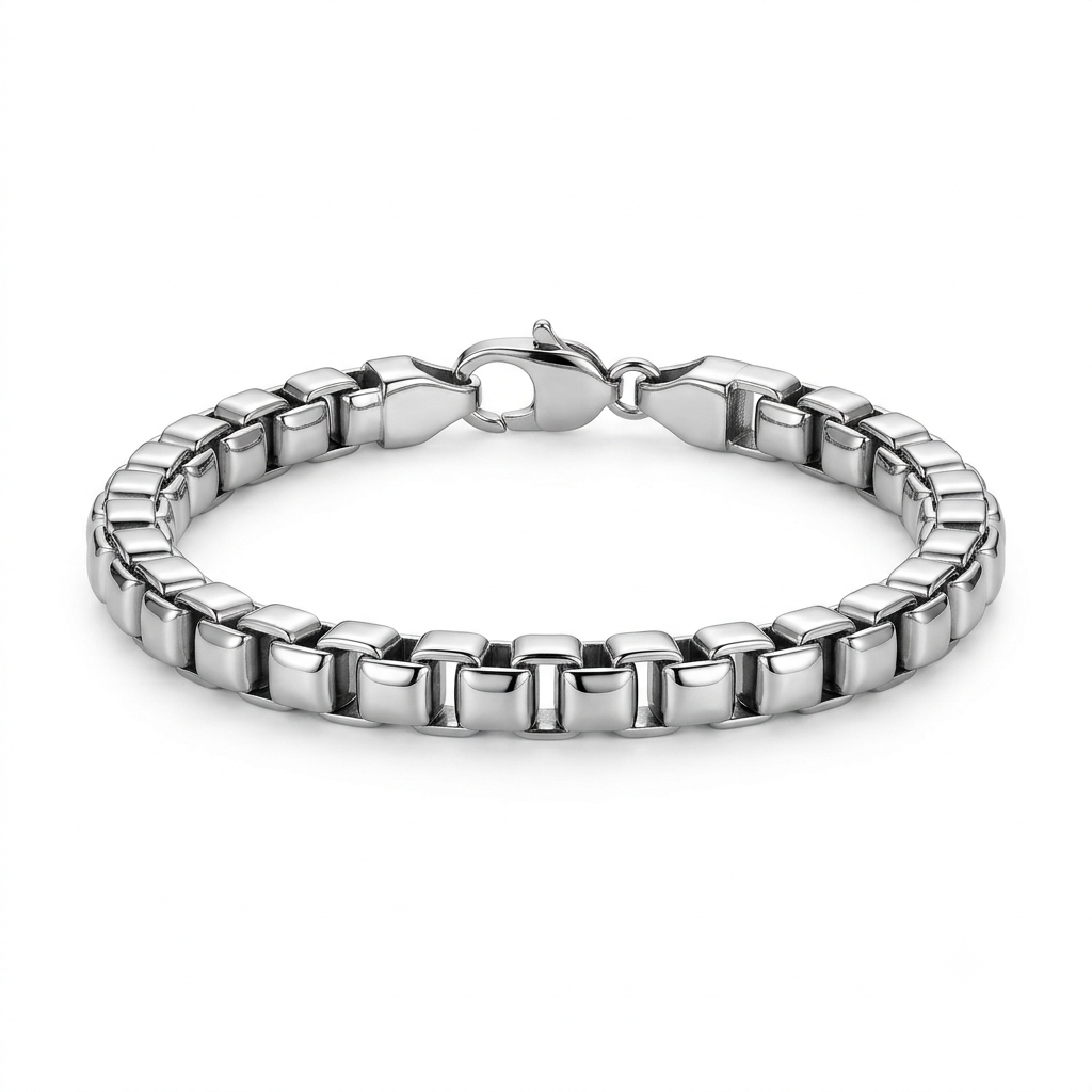 Polished Stainless Steel Box Chain Bracelet