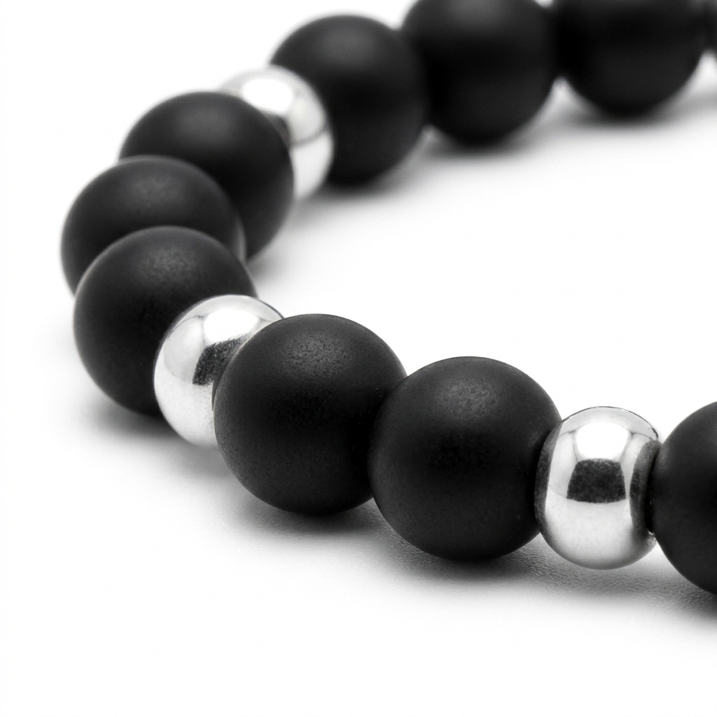 Matte Onyx and Sterling Silver Bead Bracelet