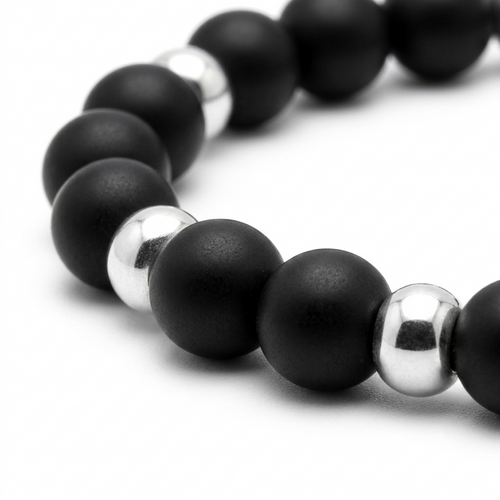 Matte Onyx and Sterling Silver Bead Bracelet