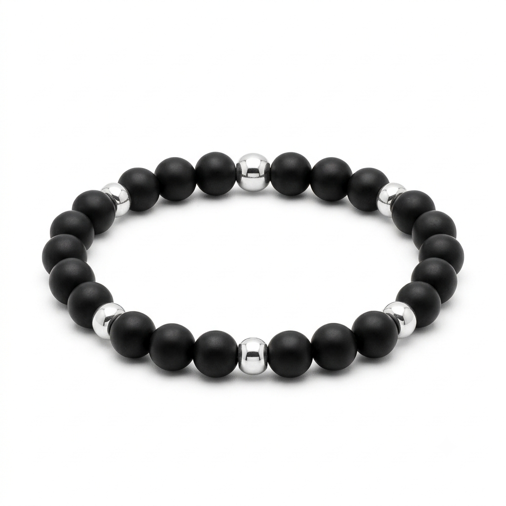 Matte Onyx and Sterling Silver Bead Bracelet