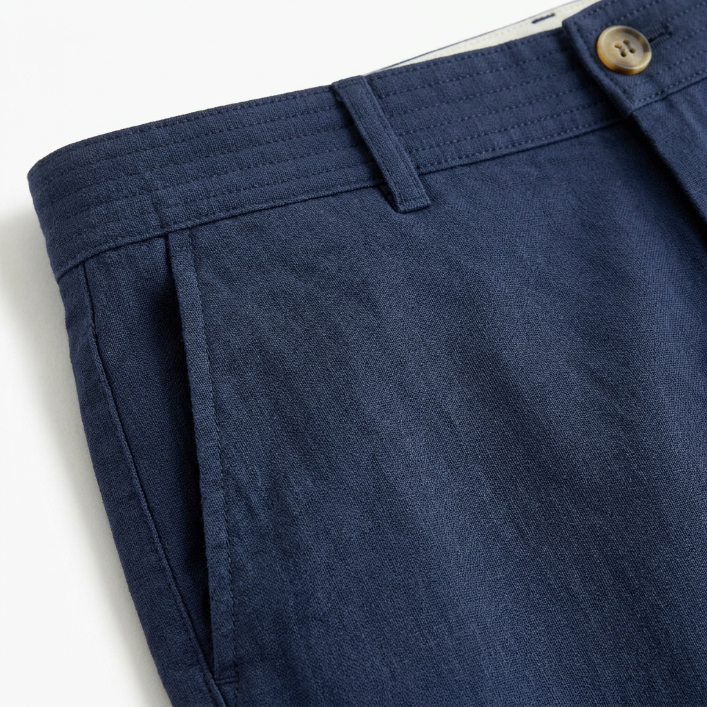 Navy Blue Refined Cotton Linen Shorts