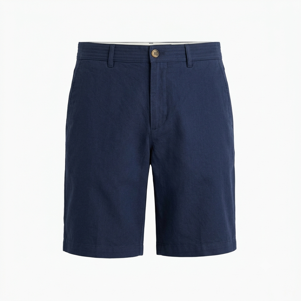 Navy Blue Refined Cotton Linen Shorts